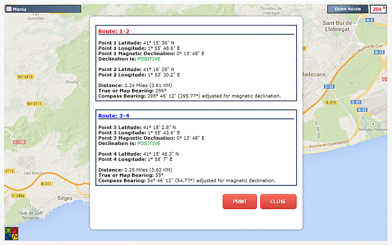 View/Print Route(s) Information summary