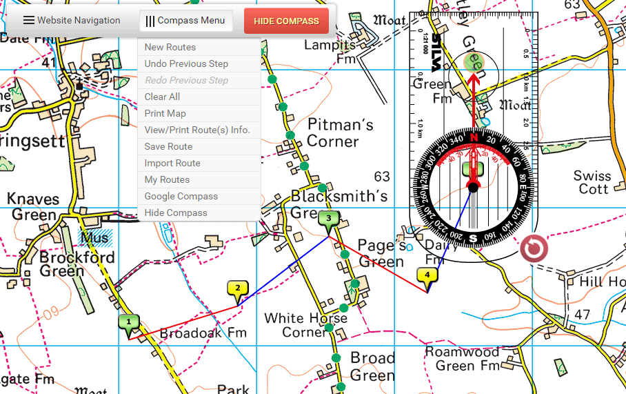 Ordnance Survey Compass Save Route menu