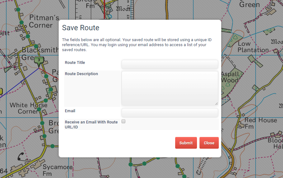 The 'Save Route' dialogue window